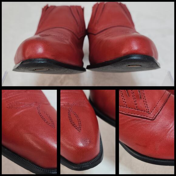 Vintage Victorian Gothic Blood Red Pointed Toe Ankle Boots 6.5 Western Romantic - Picture 8 of 11